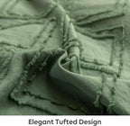 JELLYMONI Reversible Green &amp; White Duvet Cover King Size - 3PCS Microfiber Tufted Duvet Cover, Boho Textured Duvet Cover Jacquard Geometric Pattern Duvet Cover with Corner Ties &amp; Zipper Closure