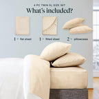LuxClub Twin XL Sheets Set - Soft Kids Twin Bed Sheets for Boys and Girls, 4 PC Deep Pockets 18" Eco Friendly Wrinkle Free Fitted Sheets Machine Washable Hotel Bedding Silky Soft- Cream Twin XL