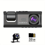 3 Channel Dash Cam Front And Rear Inside,1080P Dash Cam IR Night Vision, Loop Recording Car DVR Camera 3 Lens  With 2 Inch IPS Screen 3 Cameras Car Dashcam,car Black Box Recording At Same Time,Wide Angle Dashboard Camera Recorder