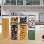 3/4/7pcs Plastic Airtight Food Containers For Kitchen Organization With Lids, 24 Labels, 1 Marker For Cereal And Flour StoraContainers PP Material