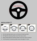 Valleycomfy Steering Wheel Covers Universal 15 inch - Genuine Leather, Breathable, Anti Slip &amp; Odor (White Line, M(14" 1/2-15" 1/4))