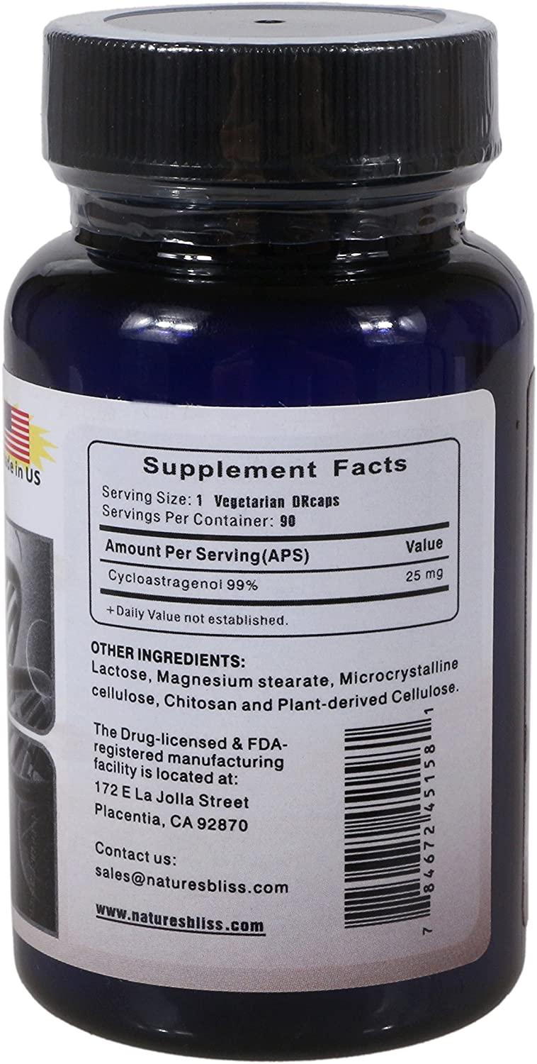 Stomach Acid Protected & Super-Absorption Cycloastragenol 99%, Made in USA, 25mg, 90caps