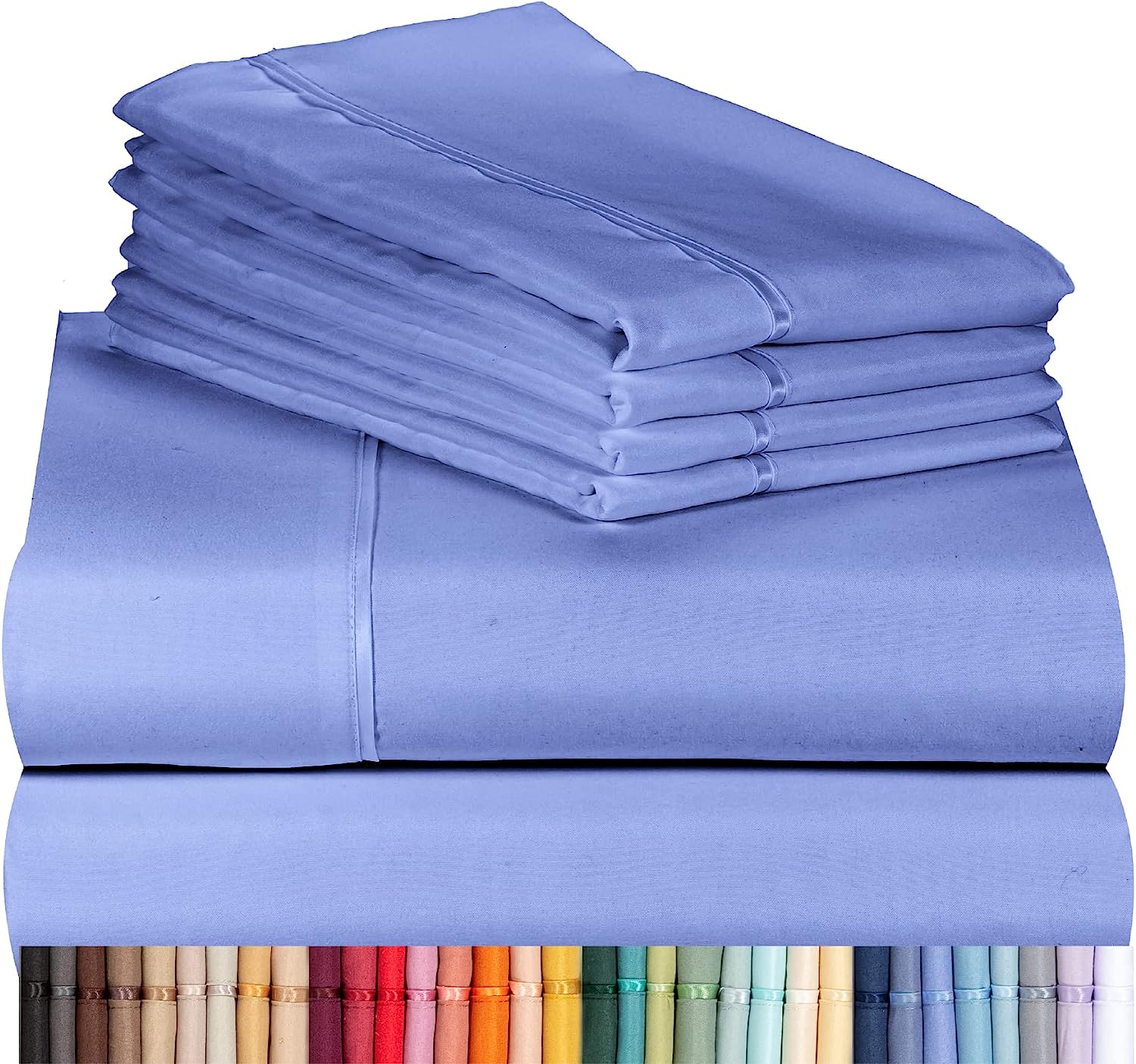 LuxClub 6 PC Full Size Sheet Set Bamboo Sheets Deep Pockets 18" Eco Friendly Wrinkle Free Cooling Sheets Machine Washable Hotel Bedding Silky Soft - Violet Blue Full