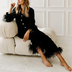 Feather Deatails Pajamas Elegant Suit