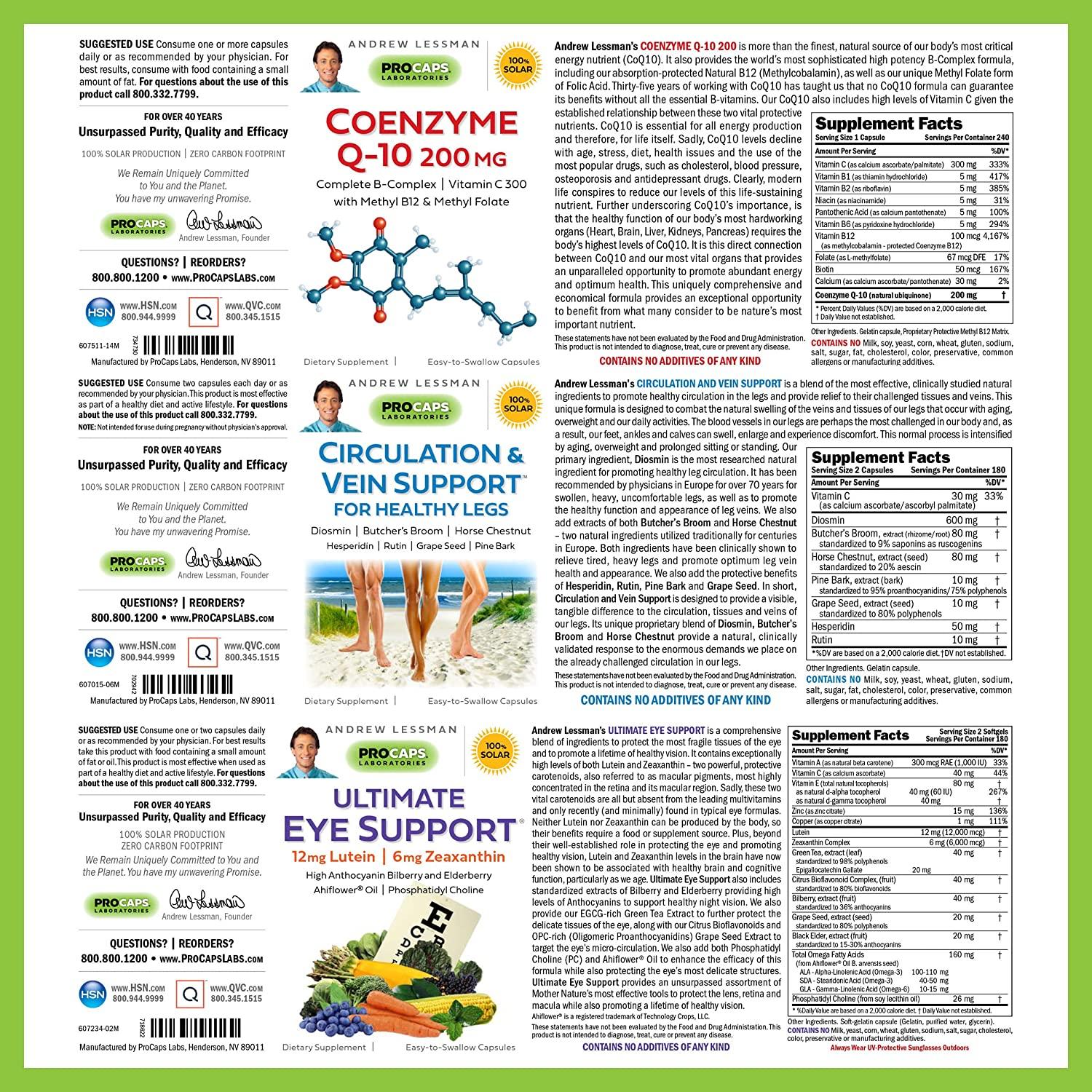 Andrew Lessman Aging Support Bundle – 120 Count Each of Coenzyme Q-10, Circulation & Vein Support and Ultimate Eye Support. Promotes Energy Production, Healthy Circulation and Eye Health.
