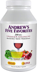 Andrew Lessman Andrew's Five Favorites 500 Capsules – Provides 200mg Each of Coenzyme Q-10, Resveratrol, EGCG, Pomegranate and Alpha Lipoic Acid, Powerful Anti-Oxidant Support, No Additives