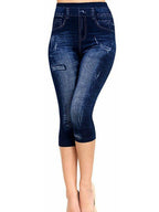 High Waist Casual Leggings Women Imitation Denim Print Leggings