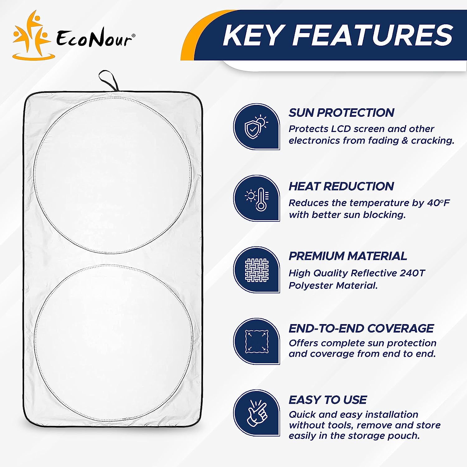 EcoNour Car Windshield Sun Shade | Reflector Sunshade Offers Ultimate Protection for Car Interior | Cool Car Reflective Sun Blocker Fits Most Sedans, Mini SUVs, &amp; Hatchbacks