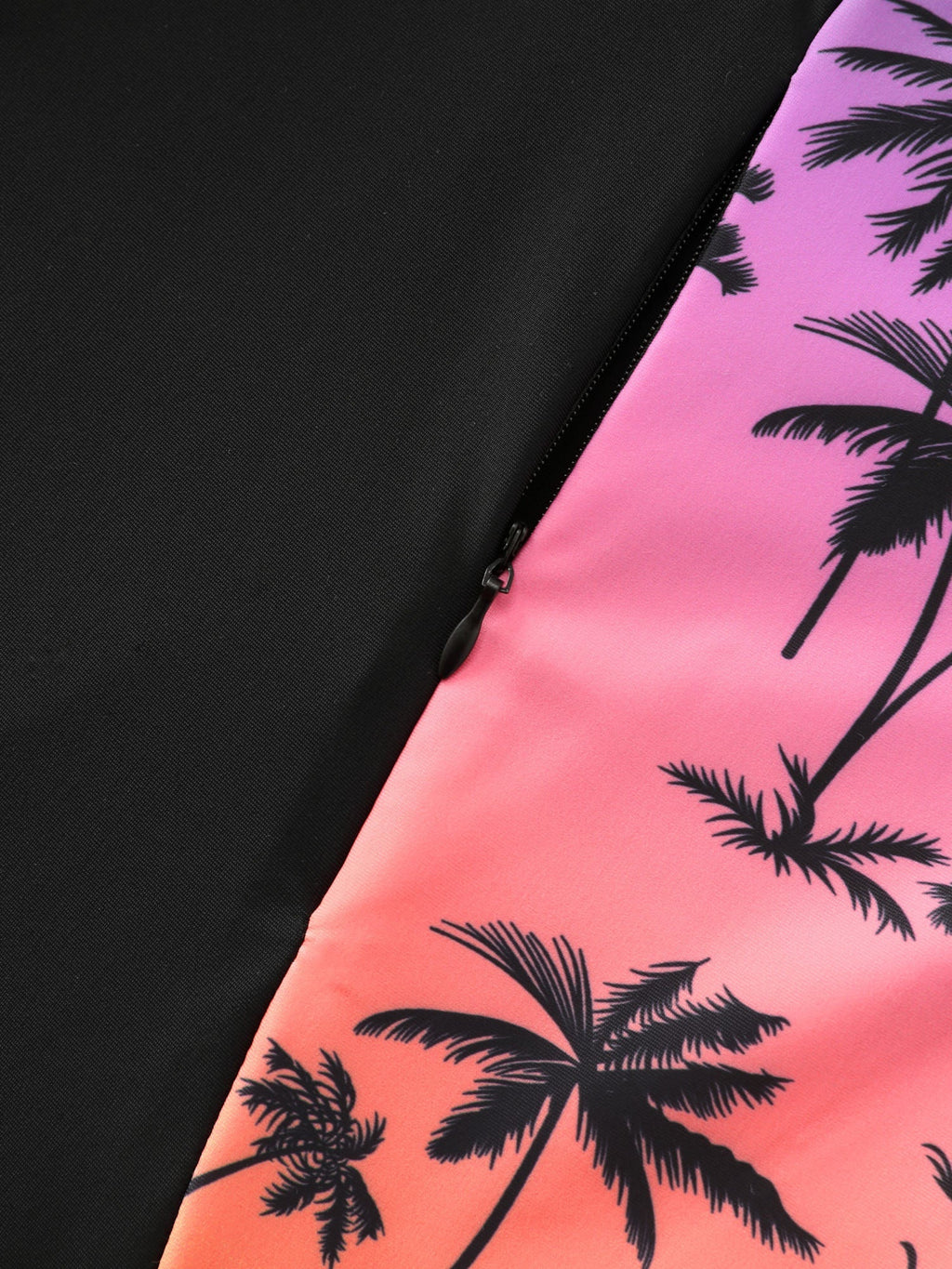 Tropical Color Contrast Print Zipper Front Swim Top