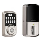 Aura Satin Nickel Single Cylinder Electronic Bluetooth Keypad Smart Lock Deadbolt featuring SmartKey Security