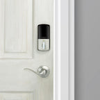Aura Satin Nickel Single Cylinder Electronic Bluetooth Keypad Smart Lock Deadbolt featuring SmartKey Security