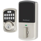 Aura Satin Nickel Single Cylinder Electronic Bluetooth Keypad Smart Lock Deadbolt featuring SmartKey Security