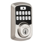Aura Satin Nickel Single Cylinder Electronic Bluetooth Keypad Smart Lock Deadbolt featuring SmartKey Security