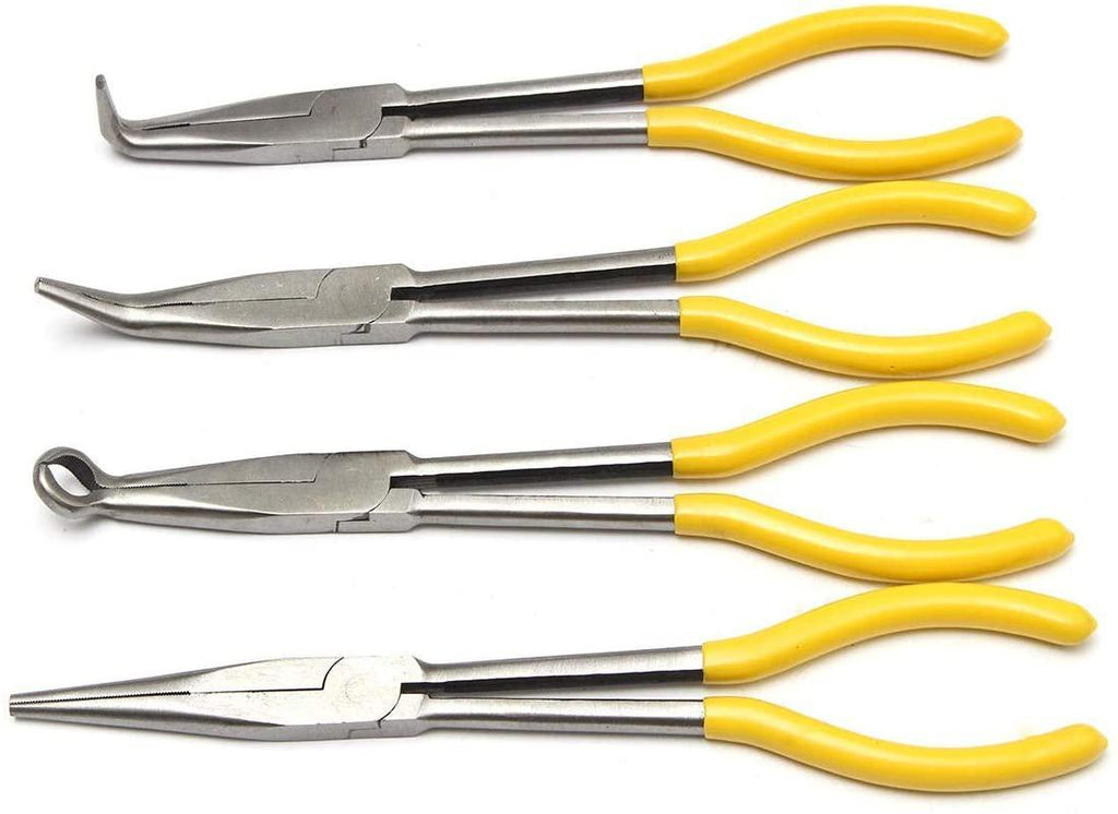 LFDHSF Pliers Tool Hand Tools 4Pcs 11 inch Bent Mechanic Equipment Hand Tool Set Extra Long Nose Pliers Straight