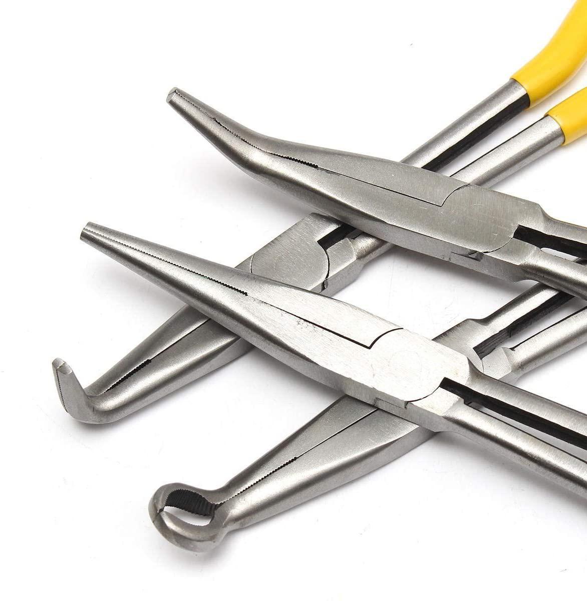 LFDHSF Pliers Tool Hand Tools 4Pcs 11 inch Bent Mechanic Equipment Hand Tool Set Extra Long Nose Pliers Straight