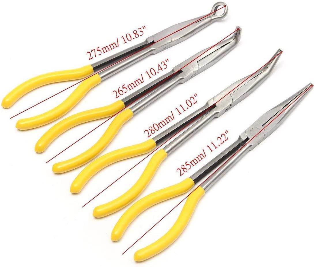 LFDHSF Pliers Tool 4Pcs 11 inch Bent Mechanic Equipment Hand Tool Set Extra Long Nose Pliers Straight Pliers Tool