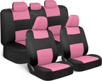 BDK PolyPro Car Seat Covers Full Set in Pink on Black – Front and Rear Split Bench Seat Covers for Cars, Easy to Install Car Seat Cover Set, Car Accessories for Auto Trucks Van SUV
