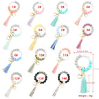 Silicone Beaded Bracelet Keychain, Key Ring Bangle Wristlet Keychain With Faux Leather Tassel For Women/Girls