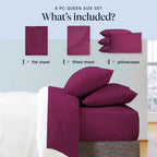 LuxClub 6 PC King Size Sheet Set Bamboo Sheets Deep Pockets 18" Eco Friendly Wrinkle Free Cooling Sheets Machine Washable Hotel Bedding Silky Soft - Eggplant King