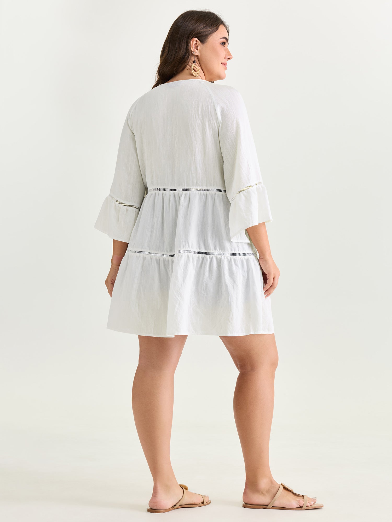 Supersoft Lace Trim Tiered Plain Open-Front Shirt