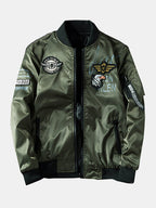 mens letter print applique zip front baseball collar casual double-faced jackets
