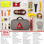 Thrive Roadside Emergency Car Kit - Car Safety Accessories and Tool Kit with Jumper Cables and Mini First Aid Kit - Car Emergency Kit for Women and Men (Gray Bag)