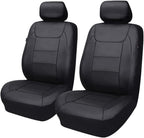 Flying Banner car seat Covers Protects Water Proof Faux Leather Carbon Fiber Fronts Solid Black (Solid Black, Front Pair)