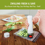 ZWILLING Fresh & Save 30-Piece Small Vacuum Sealer Bags, 1/2 Gallon Reusable Snack Bags, Meal Prep