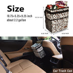 SIBOFUEGO Cute Car Trash Can with Lid - Leak Proof Car Trash Bag Hanging Waterproof Car Garbage Can with Storage Pockets Multipurpose Collapsible Car Organizer (Leopard Print)