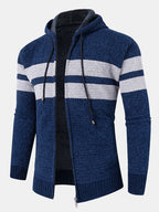 mens wide striped knit zip up plush lined thick hooded cardigans