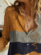 Loose Casual Color Block Printed Long Sleeve Blouse