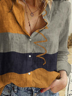 Loose Casual Color Block Printed Long Sleeve Blouse