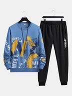 mens letter brush stroke print crew neck street two pieces outfits