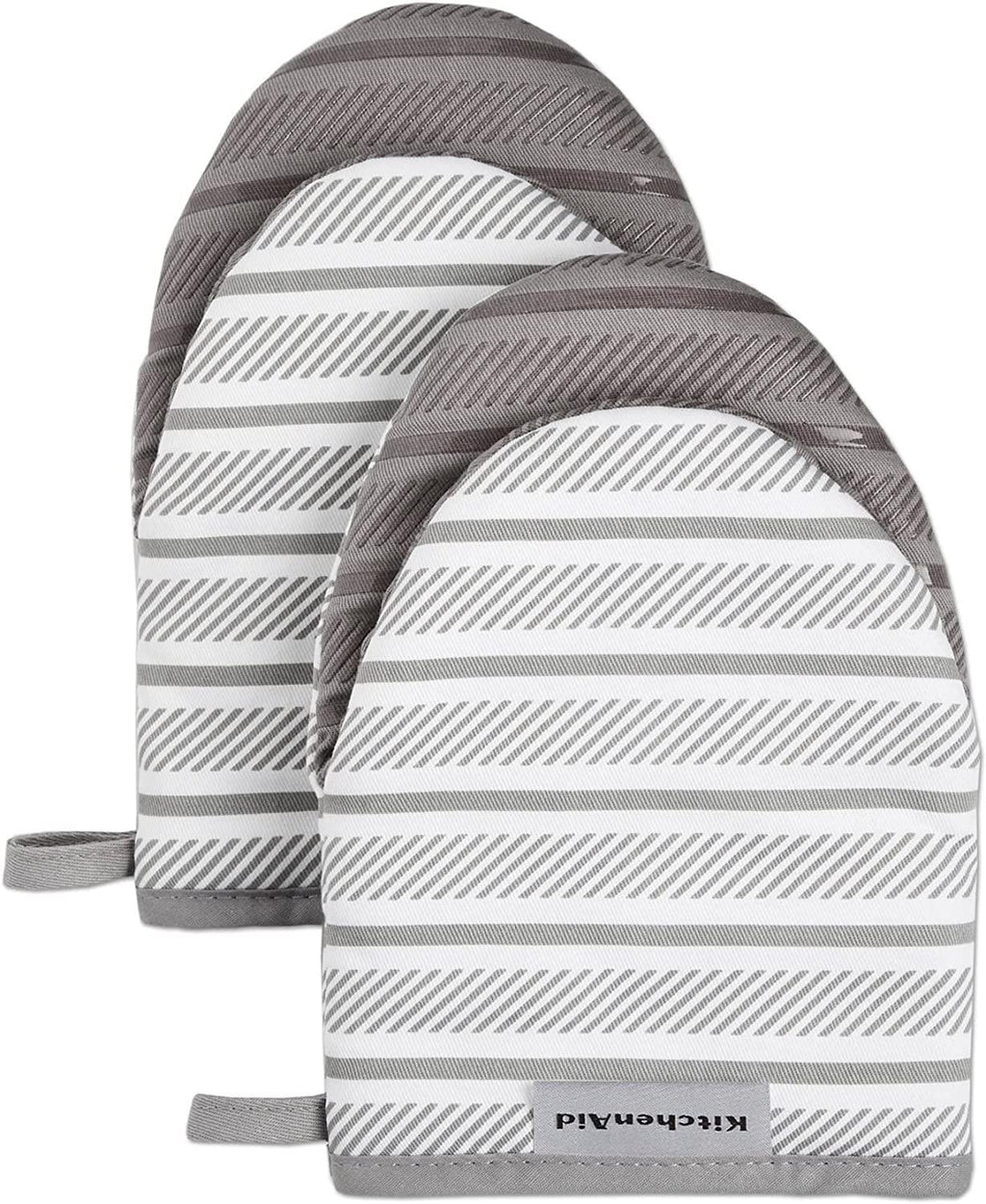 KitchenAid Albany Mini Cotton Oven Mitts with Silicone Grip, 5.5"x8", Grey 2 Count