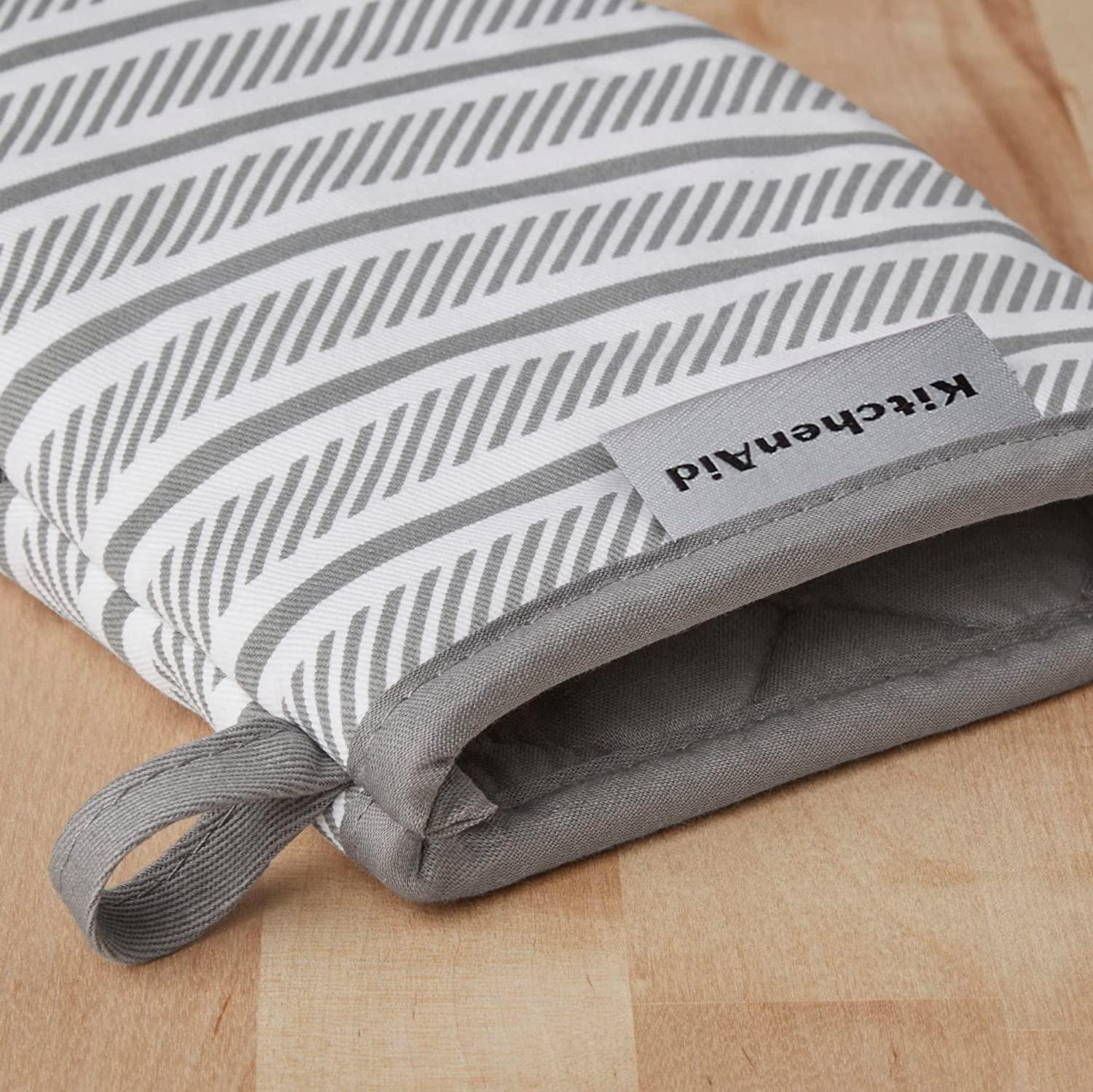 KitchenAid Albany Mini Cotton Oven Mitts with Silicone Grip, 5.5"x8", Grey 2 Count
