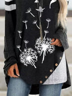 Fashion Dandelion Print Round Neck Long Sleeve Casual T-shirt