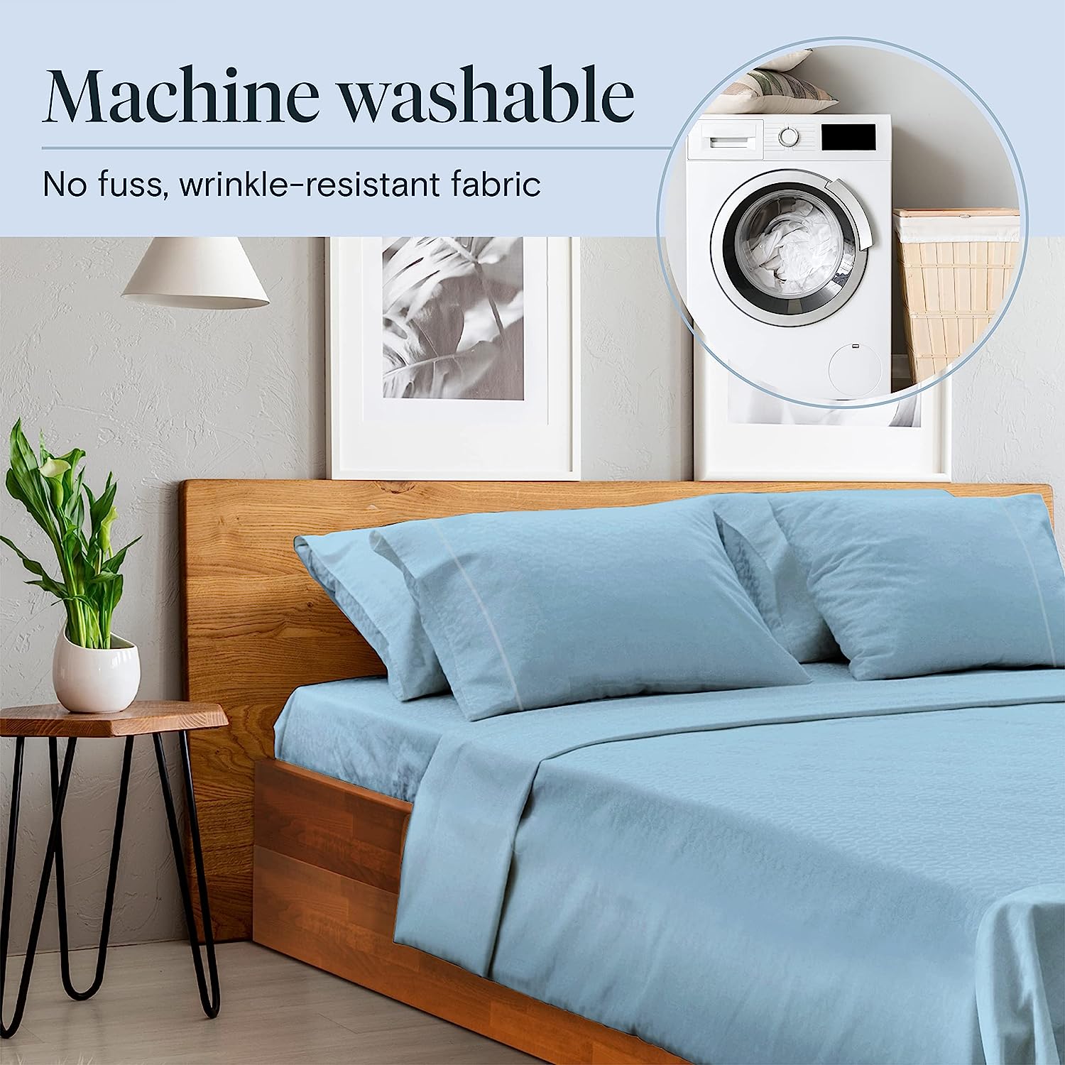 LuxClub 6 PC California King Size Sheet Set Bamboo Sheets Deep Pockets 18" Eco Friendly Wrinkle Free Cooling Sheets Machine Washable Hotel Bedding Silky Soft - Sky California King