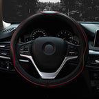 Valleycomfy Steering Wheel Covers Universal 15.75 inch - Genuine Leather, Breathable, Anti Slip &amp; Odor (Black with Red Lines, L(15" 1/2-16"))