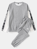 mens texture paisley print stitching sweatshirt casual pullover two pieces outfits