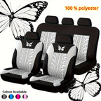 Car Seat Cover Full Set, Red Universal Butterfly Pattern Embroidery Auto Seat Cover Set