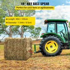 Mophorn Hay Spear 49" Bale Spear 4500 lbs Capacity, Bale Spike  Attach Square Hay Bale Spears 1 3/4" wide, Red Coated Bale Forks, Bale Hay Spike with Hex Nut & Sleeve for Buckets Tractors Loaders