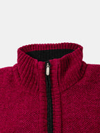 mens plain chenille knit stand collar zipper warm cardigans with pocket