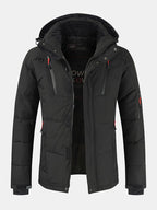 mens winter warm thicken zipper detail solid color hooded down coat