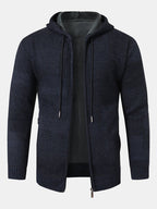 mens knitted zip front casual drawstring hooded cardigans with pocket