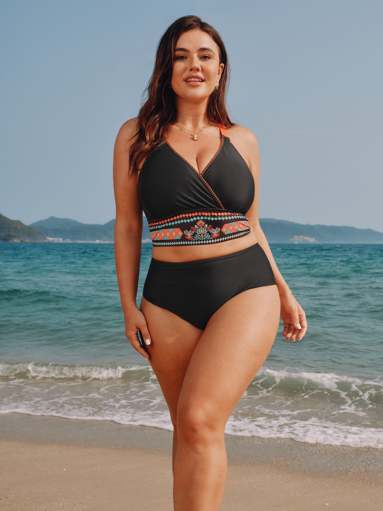Boho Colorful Print Color Contrast Swim Top