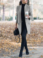 Solid Color Stand-Up Collar Pocket Coat