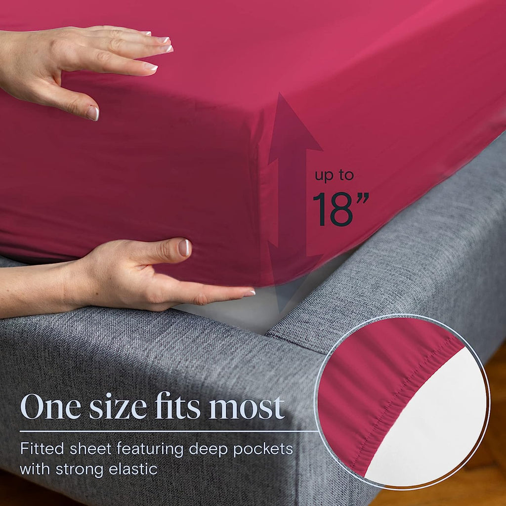 LuxClub 6 PC Queen Sheet Set Bamboo Sheets Deep Pockets 18" Eco Friendly Wrinkle Free Cooling Sheets Machine Washable Hotel Bedding Silky Soft - Burgundy Queen