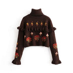 vintage ruffles turtleneck sweater embroidered