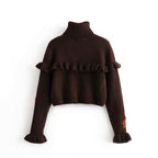 vintage ruffles turtleneck sweater embroidered