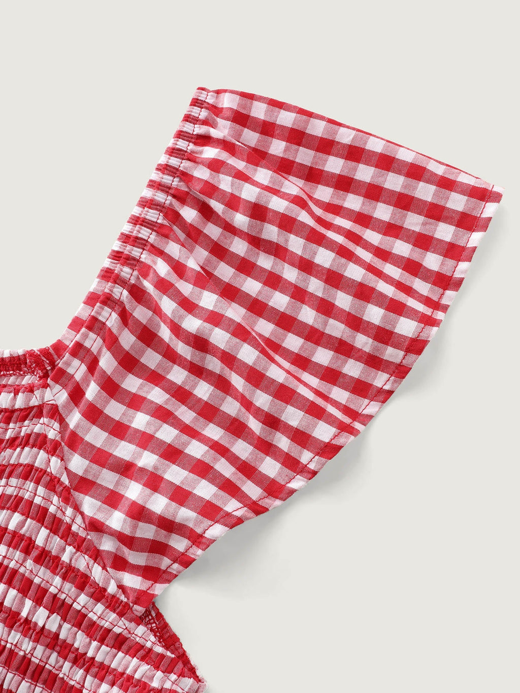 Cotton Gingham Print Shirred Bodice Midi Dress